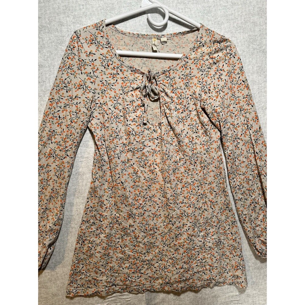 Little Yellow Button Anthropologie Floral Long Sleeve Top Size S Pima Cotton